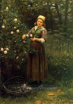  Rose Pintura - La paisana de Cutting Roses, Daniel Ridgway Knight